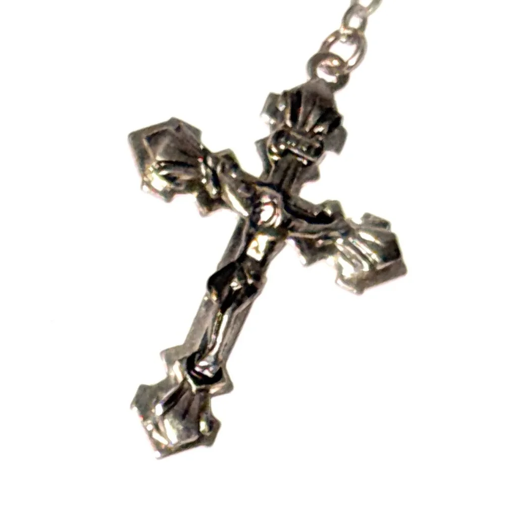 Purple Amethyst Faceted Glass Bead Rosary Silver Tone Crucifix Virgin Mary 18.5